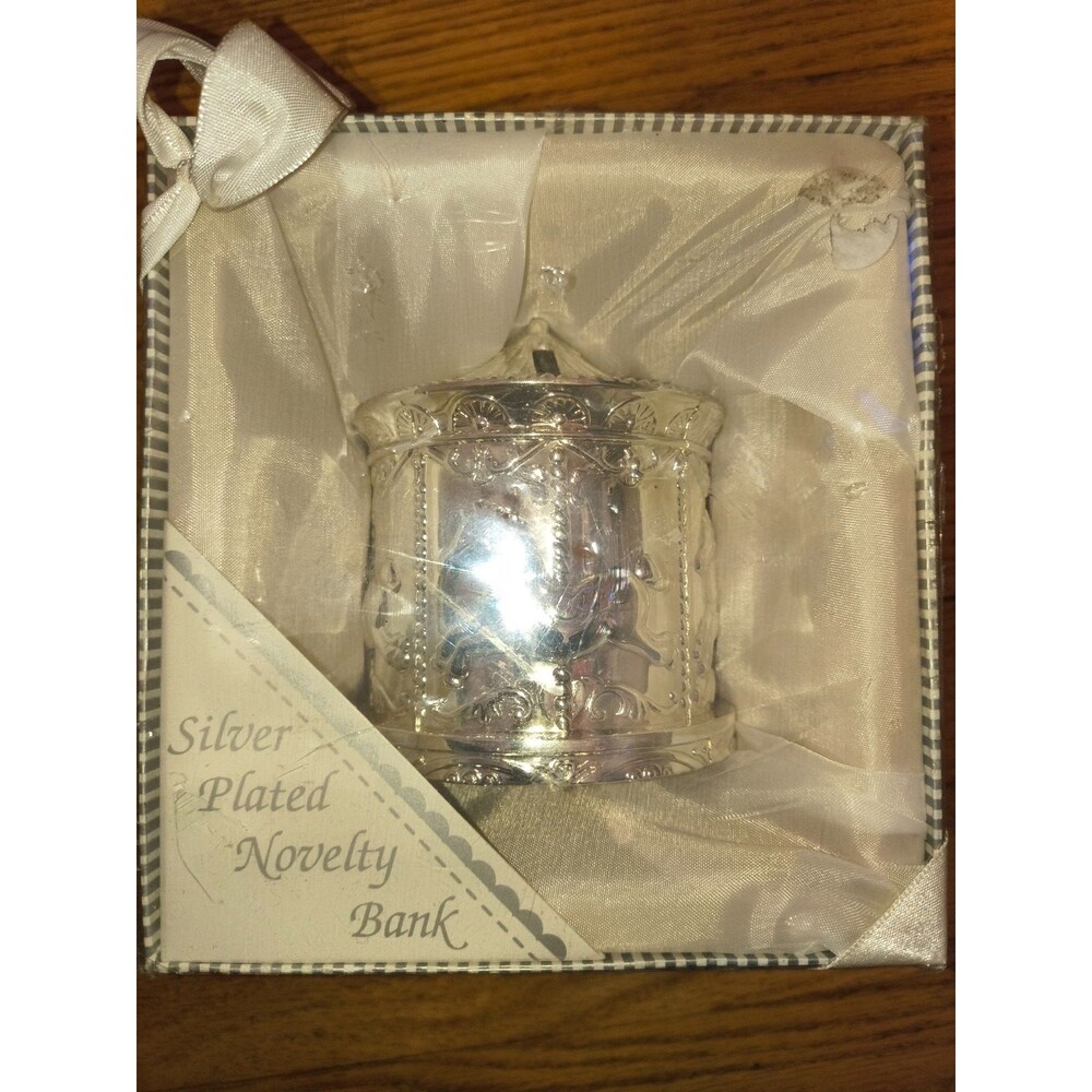 Vintage Coin Bank Carousel Merry Go Round Horses Silver Plated Cast Metal - NEW